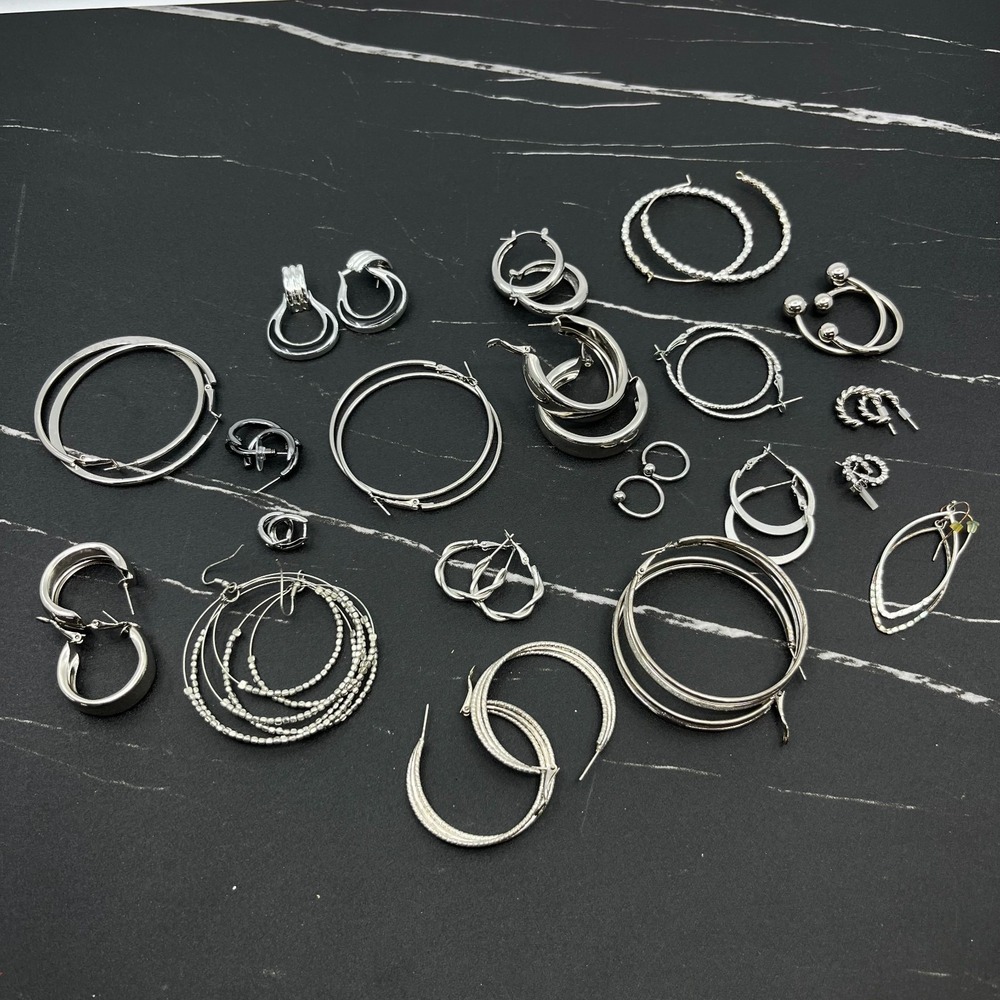 Unbranded Jewelry Lot Retro Women 21pc Silver Excellent Mixed Hoop Earrings